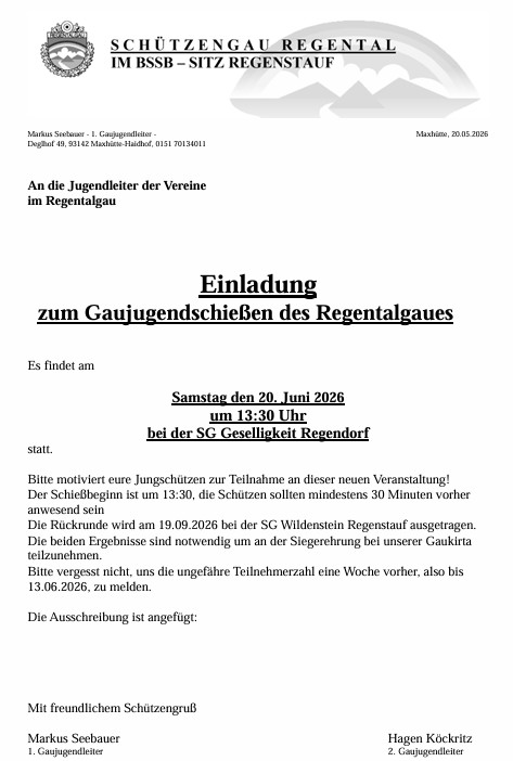 Einladung Gaujugendschiessen